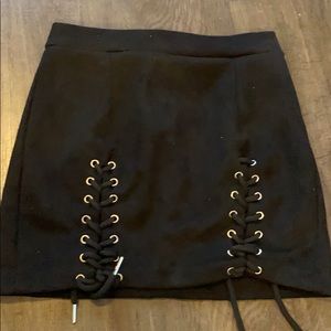 Black lace up faux suede mini skirt
